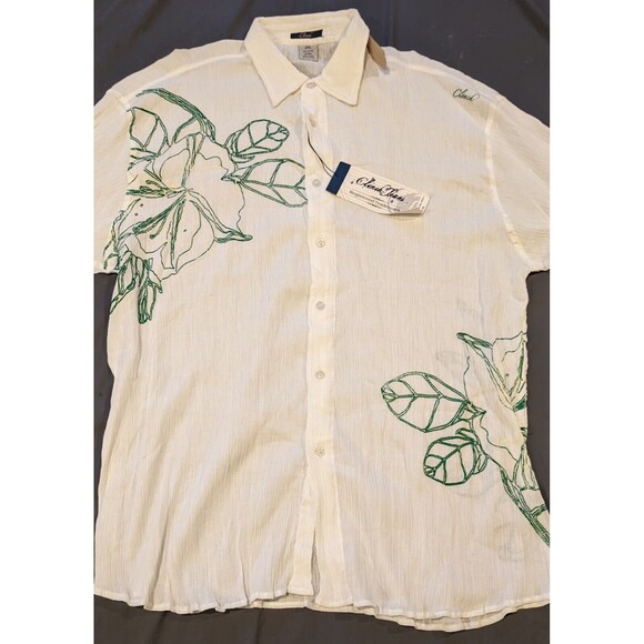 NWT Vintage CLENCH 3XL Hawaiian Shirt White w/Green Floral Print Lightweight - Picture 1 of 9